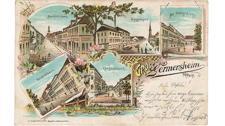 Historische Postkarte „Gruss aus Germersheim“ mit mehreren Stadtansichten